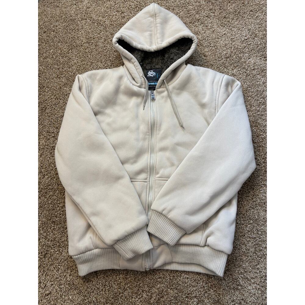 Street Rules Sherpa Lined Full Zip Cream Hoodie Mens Size Large